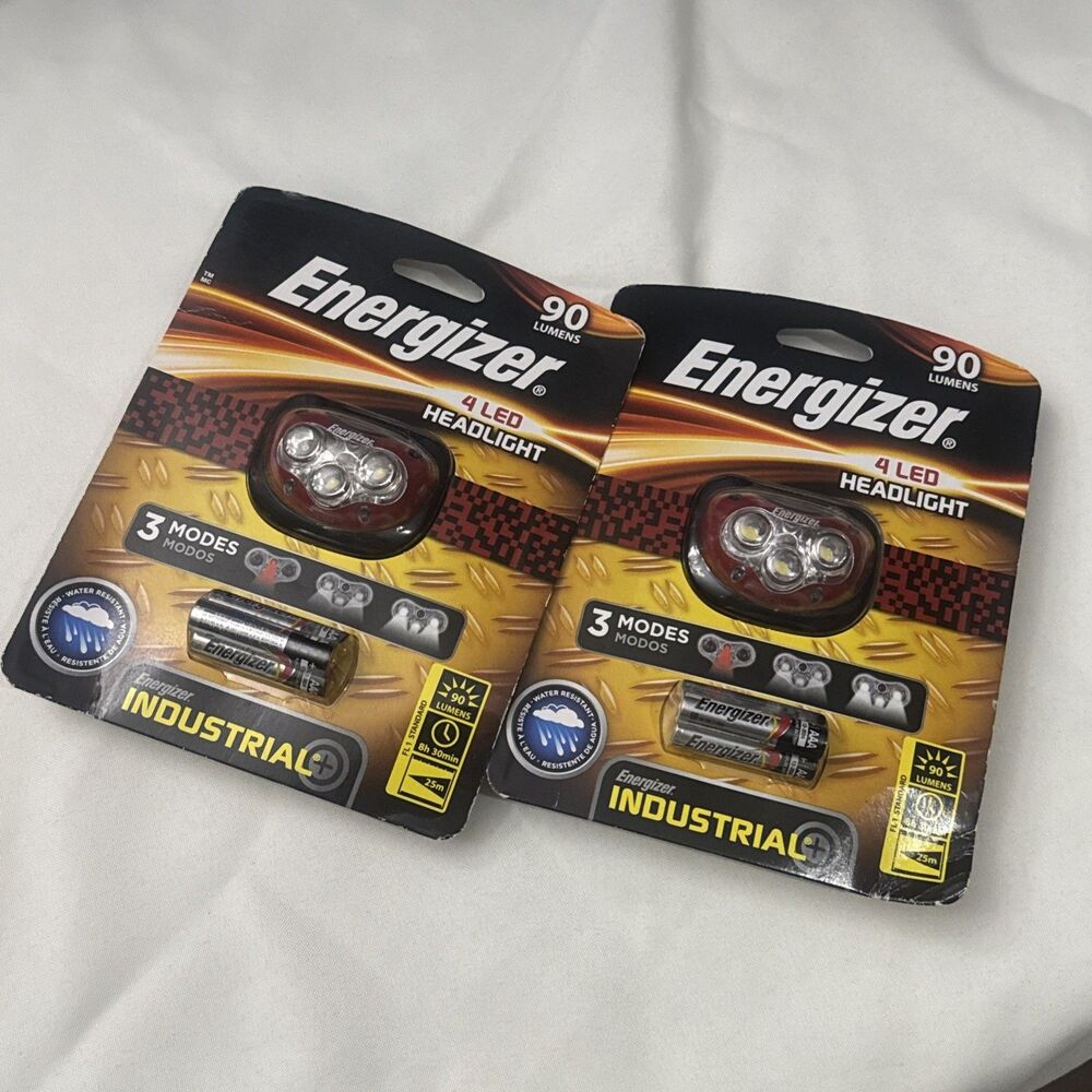 Lot Of 2: NEW Energizer Industrial Headlamp- 4 LED Headlight 90 Lumens & 3 Modes